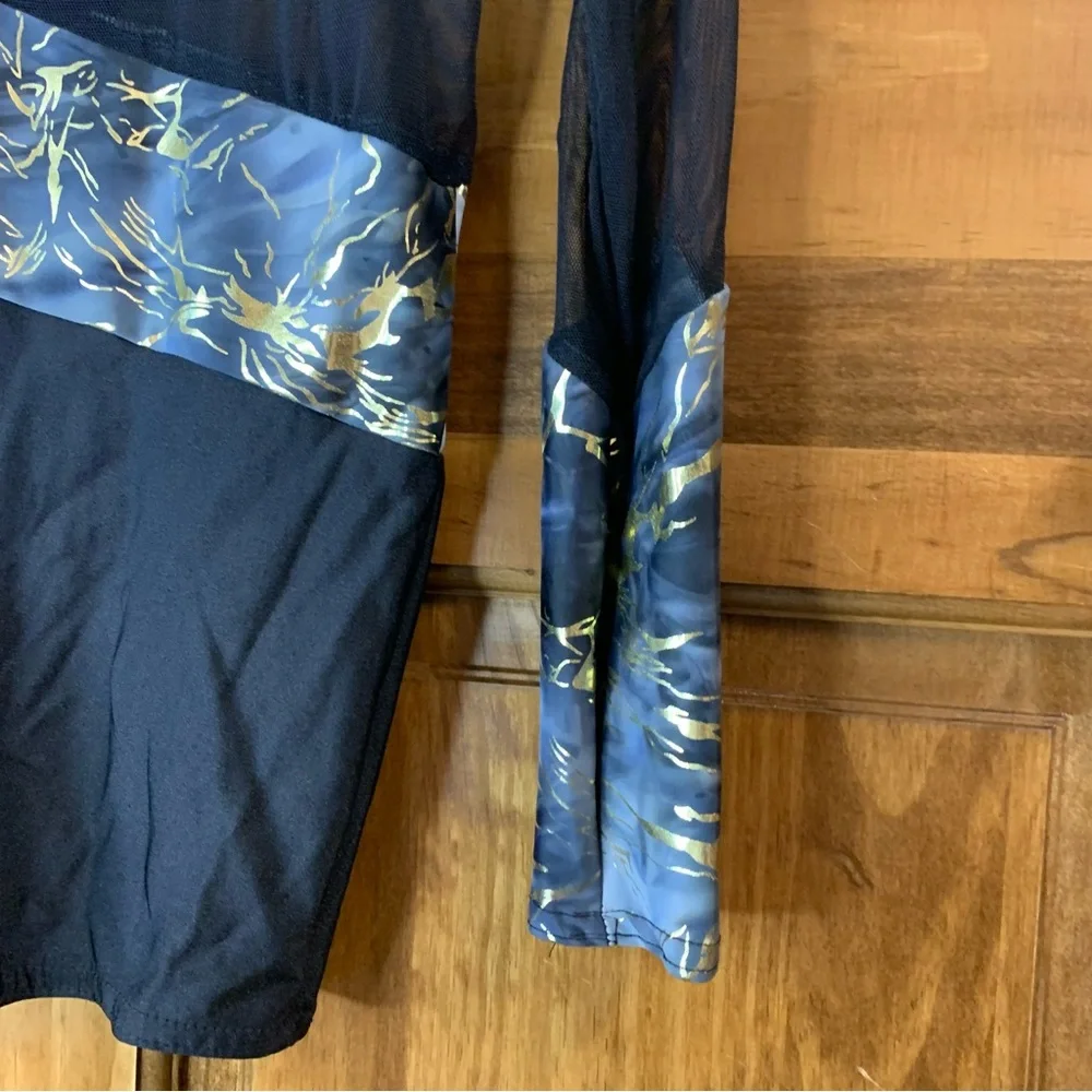 A Wish Come True girls medium black/gold lyrical acro dance costume leotard